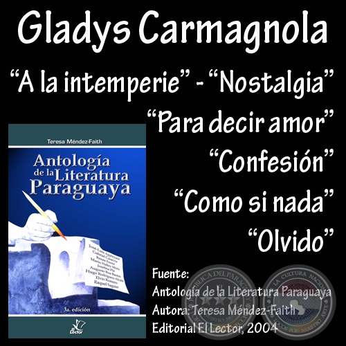 A LA INTEMPERIE, NOSTALGIA, PARA DECIR AMOR, CONFESIÓN, COMO SI NADA, OLVIDO - Poesías GLADYS CARMAGNOLA 