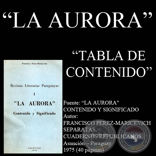 TABLA DEL CONTENIDO DE LA AURORA - ENCICLOPEDIA DE CIENCIAS, ARTES Y LITERATURA, 1860