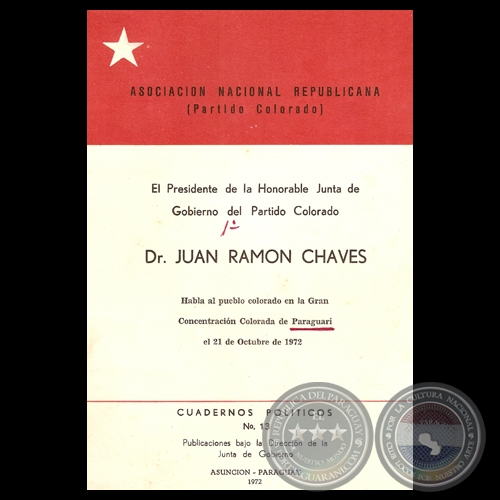 REELECCIÓN STROESSNER, 1972 - Discurso de JUAN RAMÓN CHAVES 