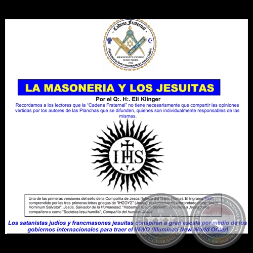 LA MASONERIA Y LOS JESUTAS - Por ELI KLINGER