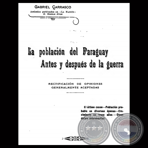LA POBLACIÓN DEL PARAGUAY, 1905 - Por GABRIEL CARRASCO
