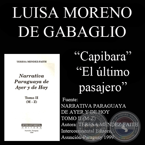 CAPIBARA y EL ÚLTIMO PASAJERO - Cuentos de LUISA MORENO DE GABAGLIO - Año 1999
