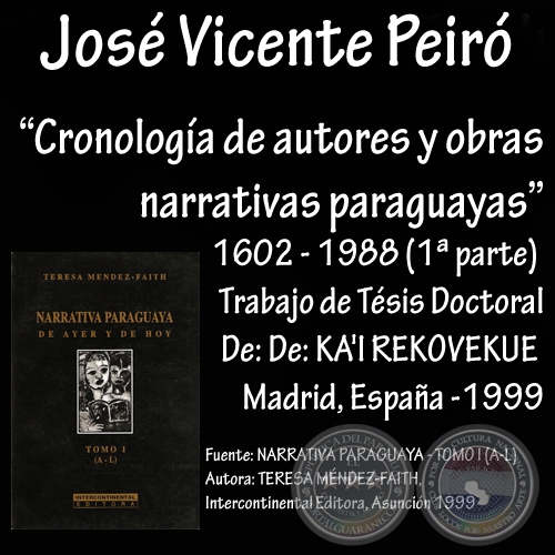 CRONOLOGÍA DE AUTORES Y OBRAS NARRATIVAS PARAGUAYAS. 1602-1988 (1ª Parte)