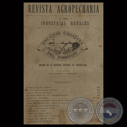 1929 - N 08 - REVISTA AGROPECUARIA Y DE INDUSTRIAS RURALES - Director GUILLERMO TELL BERTONI