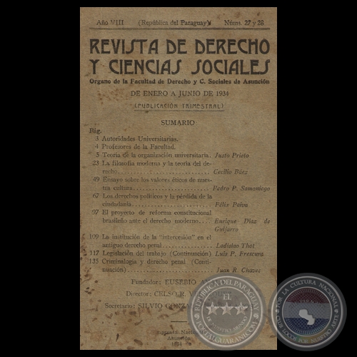 REVISTA DE DERECHO Y CIENCIAS SOCIALES - AÑO VIII - NÚMEROS 27 y 28 - Director: CELSO R. VELÁZQUEZ 