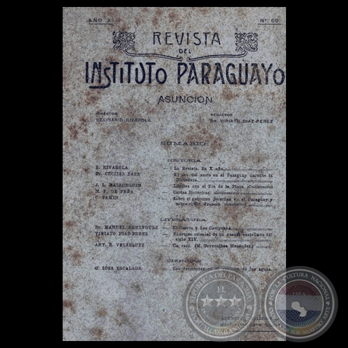 REVISTA DEL INSTITUTO PARAGUAYO - N° 59 - AÑO VI, 1908 - Director: BELISARIO RIVAROLA