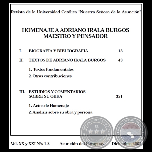 ADRIANO IRALA BURGOS, UN INTELECTUAL DE SU TIEMPO - Por ROBERTO L. CÉSPEDES - Diciembre 2003