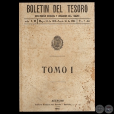 BOLETN DEL TESORO 1913/1914 - Presidencia de EDUARDO SCHAERER