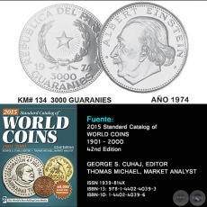 KM# 134 3000 GUARANIES - AO 1974 - MONEDAS DE PARAGUAY