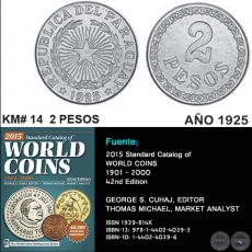 KM# 14 2 PESOS - AÑO 1925 - MONEDAS DE PARAGUAY