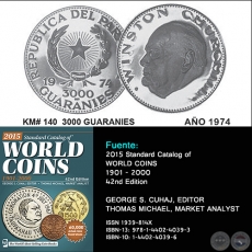 KM# 140 3000 GUARANIES - AO 1974 - MONEDAS DE PARAGUAY