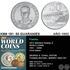 KM# 191 50 GUARANIES - AO 1992 - MONEDAS DE PARAGUAY