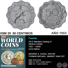 KM# 28 50 CENTIMOS - AO 1953 - MONEDAS DE PARAGUAY