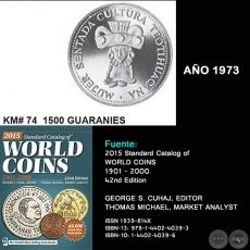 KM# 74 1500 GUARANIES - AO 1973 - MONEDAS DE PARAGUAY