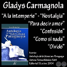 A LA INTEMPERIE, NOSTALGIA, PARA DECIR AMOR, CONFESIÓN, COMO SI NADA, OLVIDO - Poesías GLADYS CARMAGNOLA 