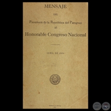 MENSAJE 1926 - PRESIDENTE DE LA REPÚBLICA ELIGIO AYALA