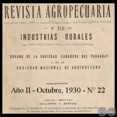 1930 - N 22 - REVISTA AGROPECUARIA Y DE INDUSTRIAS RURALES - Director GUILLERMO TELL BERTONI