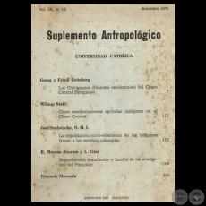 SUPLEMENTO ANTROPOLÓGICO - VOLUMEN IX, NÚMEROS 1 - 2 / DICIEMBRE 1974 - Director: BARTOMEU MELIÁ, S.J. 