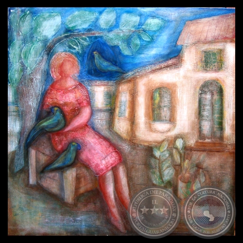 VENDEDORA DE PAJAROS - Técnica Mixta - Obra de Ofelia Fisman 