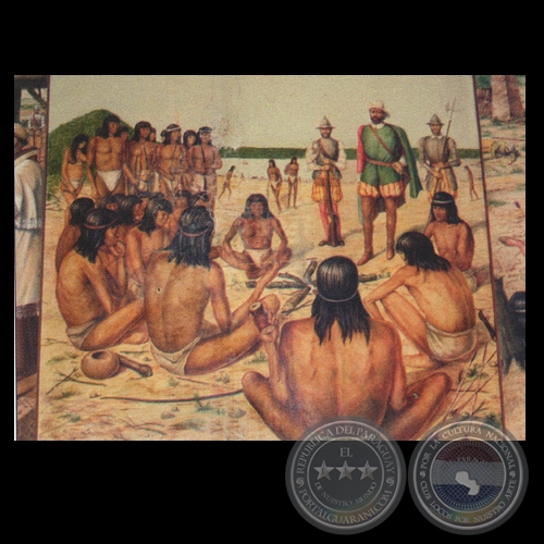 LLEGADA DE LOS ESPAÑOLES A LA BAHÍA DE ASUNCIÓN - Mural de Roberto Holden Jara - Año 1958