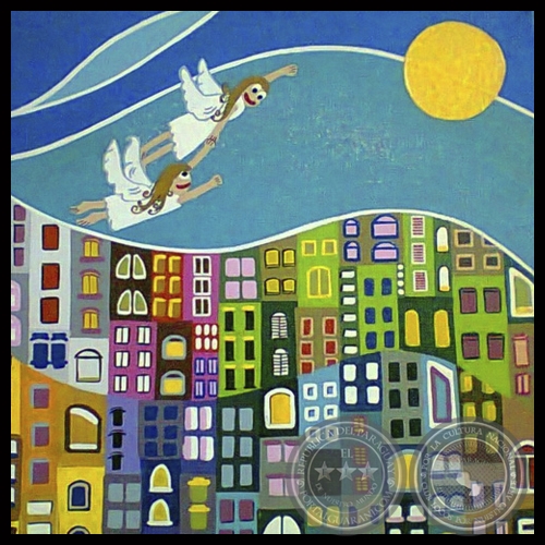 DE LA MANO DE DOS ÁNGELES YO ME ALEJO DE AQUÍ - Acrílico de ANA CARINA ARANDA 