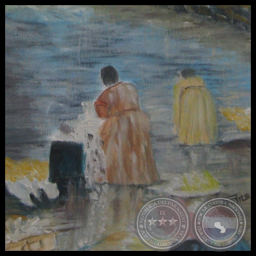 LAS LAVANDERAS EN EL ARROYO - Óleo sobre lienzo de ROSA MONTES (RUMO)