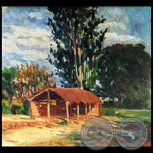 PAISAJE CON RANCHO - Óleo de MODESTO DELGADO RODAS - Década de 1920