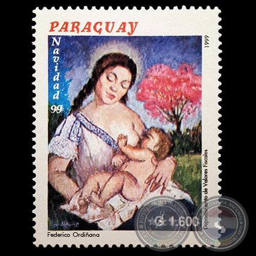 Pintura de FEDERICO ORDIÑANA - NAVIDAD 1999 - PINTORES NACIONALES - SELLO POSTAL PARAGUAYO AÑO 1999