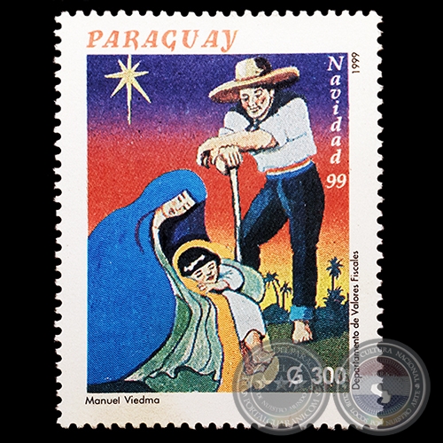 Pintura de MANUEL VIEDMA - NAVIDAD 1999 - PINTORES NACIONALES - SELLO POSTAL PARAGUAYO AÑO 1999