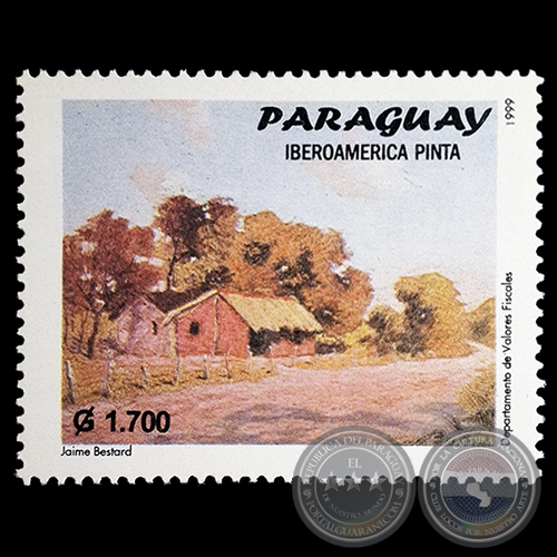 Pintura al óleo de JAIME BESTARD - IBEROAMÉRICA PINTA - SELLO POSTAL PARAGUAYO AÑO 1999