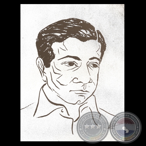 RETRATO DE AUGUSTO ROA BASTOS - Dibujo a tinta de OLGA BLINDER