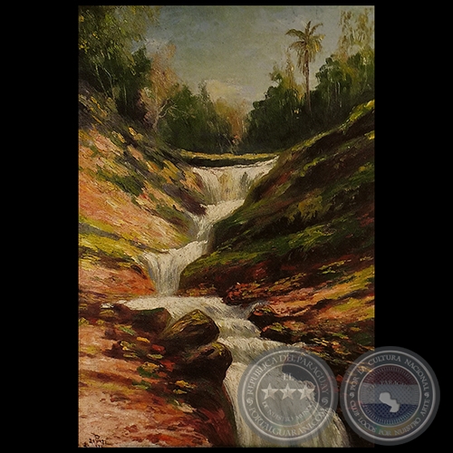 PAISAJE CON SALTO DE AGUA - Óleo de HÉCTOR DA PONTE - Década de 1940