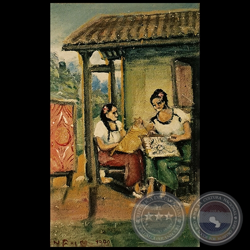 TEJEDORAS DE ÑANDUTÍ - Óleo de IGNACIO NUÑEZ SOLER - Año 1970