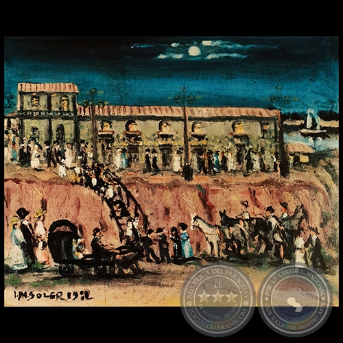 GRAN FIESTA EN LA CASA MACHAÍN CUÉ - Óleo de IGNACIO NUÑEZ SOLER - Año 1980