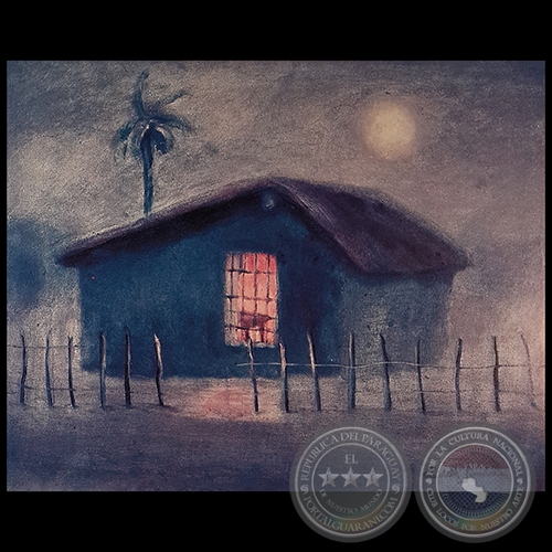NOCTURNO CON RANCHO, c. 1982 - Óleo de EDITH JIMÉNEZ
