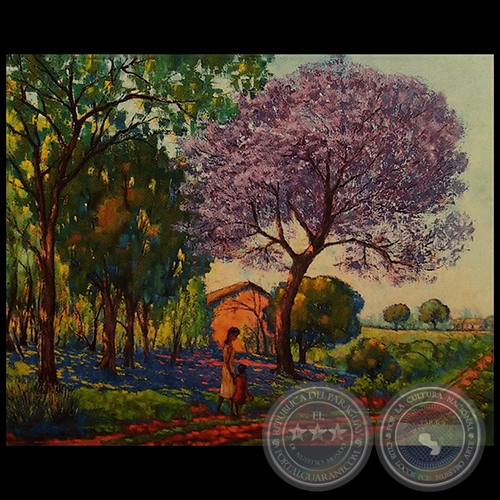 PAISAJE CON JACARANDÁS - Óleo de HERMINIO GAMARRA FRUTOS