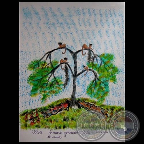 DIBUJO INDÍGENA 47 - Obra de OGWA FLORES - Colección GRUPO LIEBIG