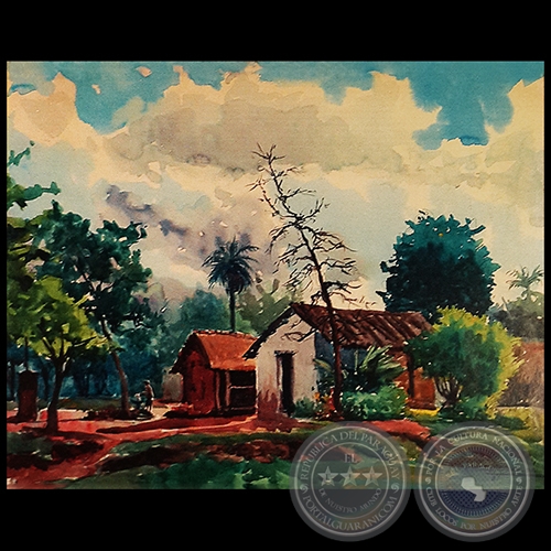 RANCHO CON ARBOLEDA - Acuarela de FRANCISCO TORNÉ GAVALDÁ - Década de 1970