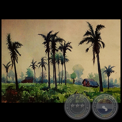 PAISAJE CON DOS RANCHOS - Acuarela de FRANCISCO TORNÉ GAVALDÁ - Año 1981
