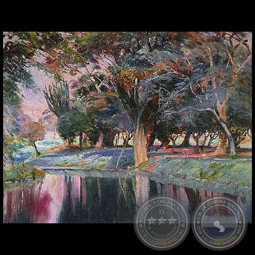 PAISAJE CON ARROYO Y ÁRBOLES - Óleo de JUAN ANSELMO SAMUDIO - Década de 1920