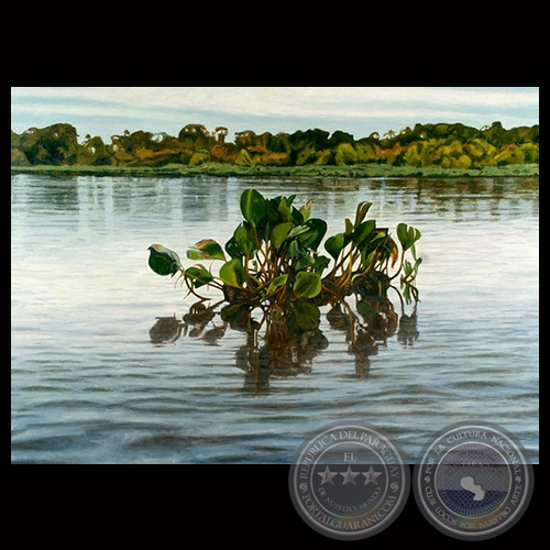 CAMAROTE SOBRE RÍO PARAGUAY - Óleo s/ tela de SILA ESTIGARRIBIA