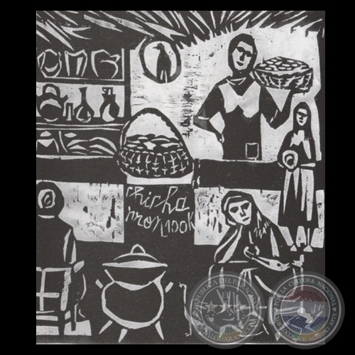 MERCADO PETTIROSSI, 1979 (DETALLE) - Xilografía de MIGUELA VERA
