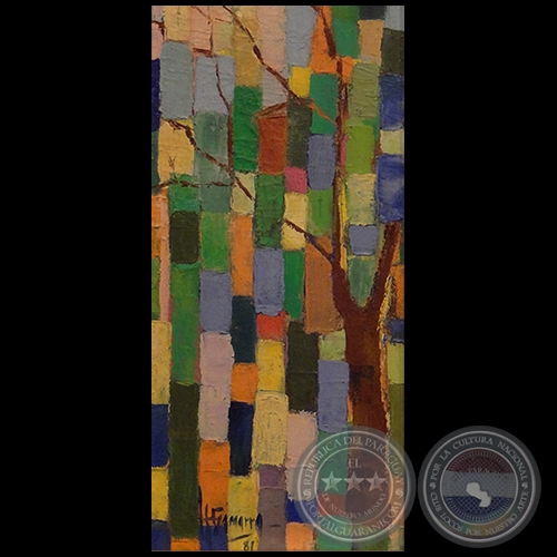 ÁRBOLES CON CUADROS, 1981 - Óleo sobre madera de HERMINIO GAMARRA FRUTOS