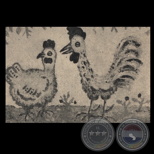 GALLO Y GALLINA, 1964 - Dibujo de PEDRO DI LASCIO