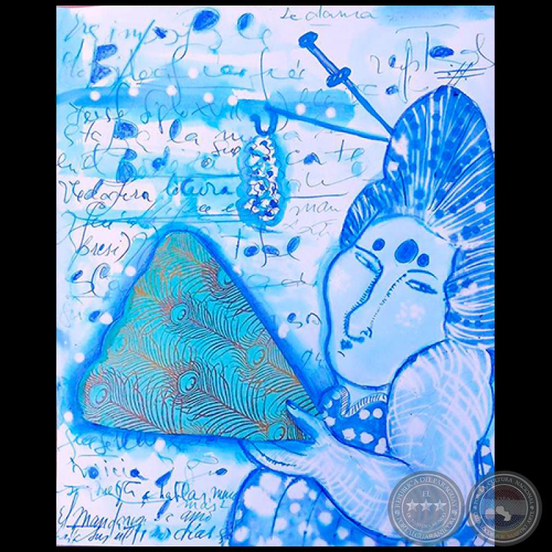 La dama - Serie AZUL dibujo sobre papel de Ricardo Migliorisi - Año: 2018