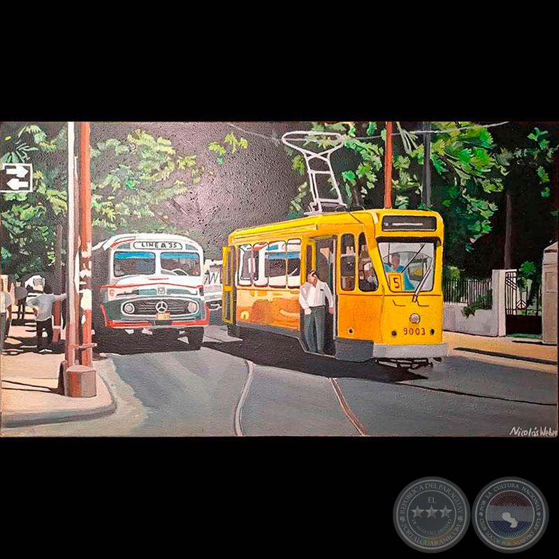 	"El tranvia belga en España y Padre Cardozo 1987" - Obra de Nicolás Weber