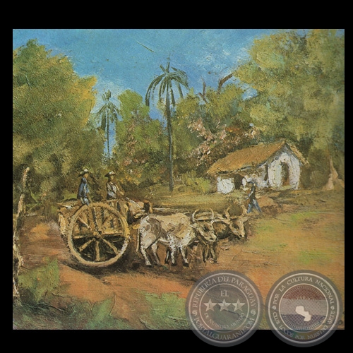 PAISAJE CON RANCHO - Óleo de LEONOR CECOTTO - Año 1986