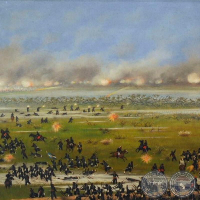 ASALTO DE LA 3ra. COLUMNA ARGENTINA A CURUPAYTÍ, 1866 - Óleo sobre tela de CANDIDO LÓPEZ 