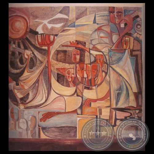 ROSTROS - MURAL EN COLEGIO MONSEÑOR LASAGNA, 1960 - Esgrafiado y óleo de CARLOS COLOMBINO