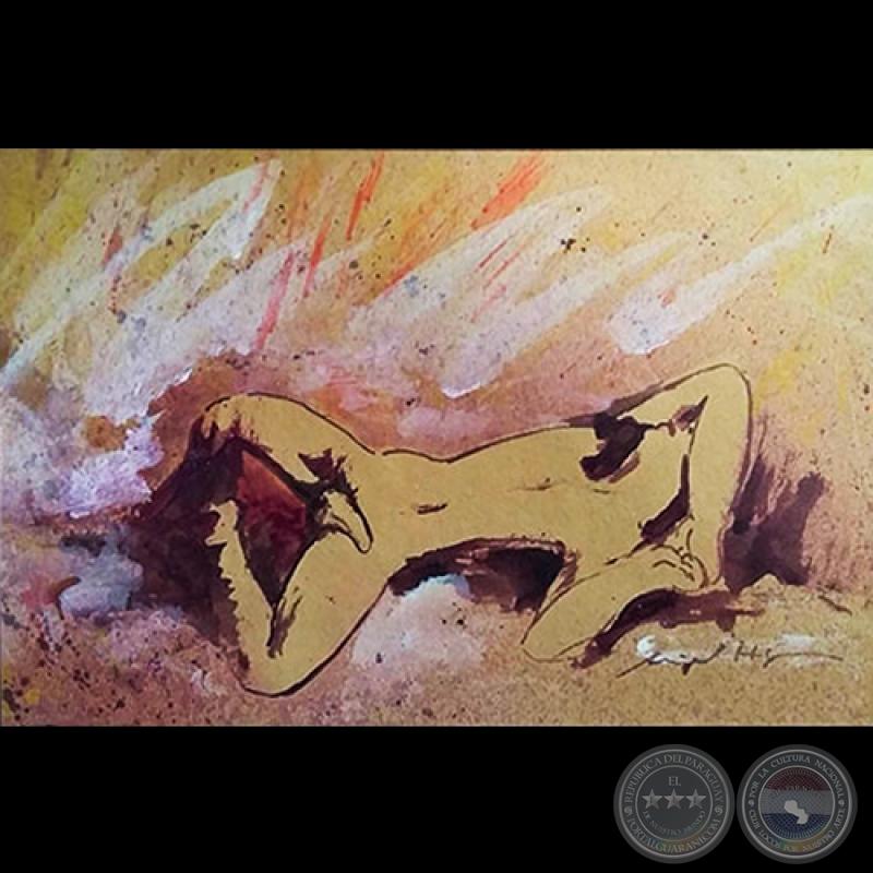 DESNUDO MASCULINO - TEMA ERÓTICO - Témpera pastel de MIGUEL HEYN